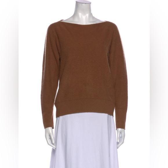 Vince 100% Cashmere Bateau Neckline Sweater Caramel Size Large - Picture 1 of 5